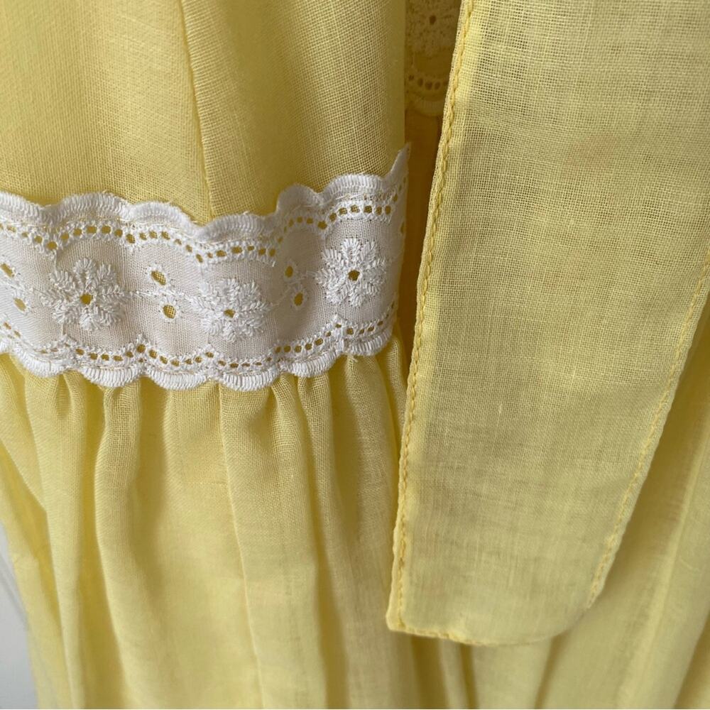 Vintage Handmade Boho Yellow White Lace Trim Ruffle Maxi Dress size small - Picture 8 of 10
